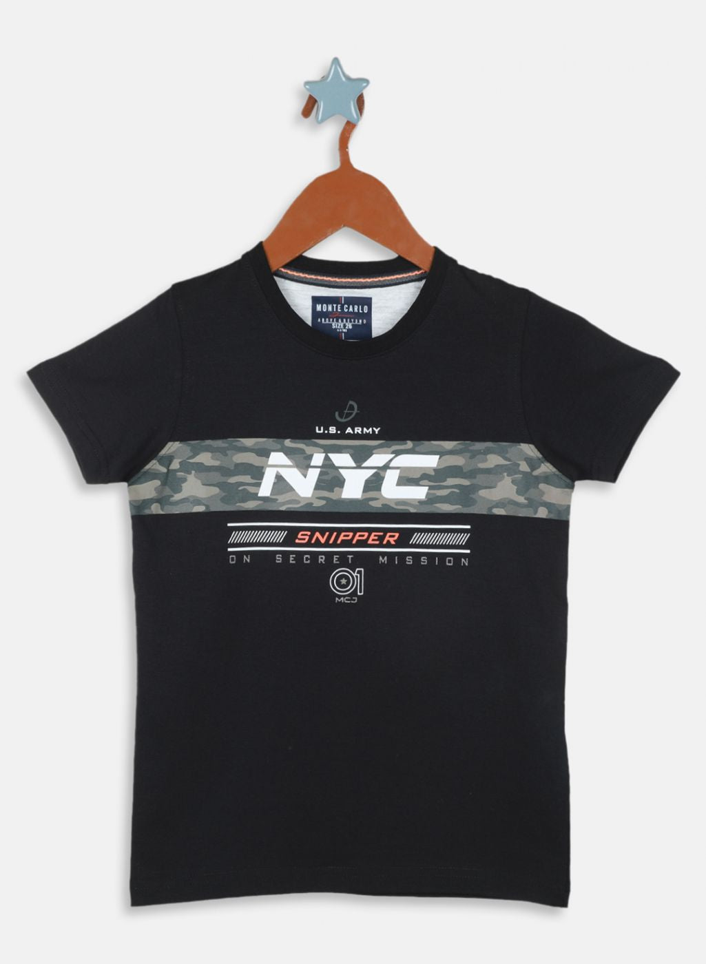 Boys Black Printed T-Shirt