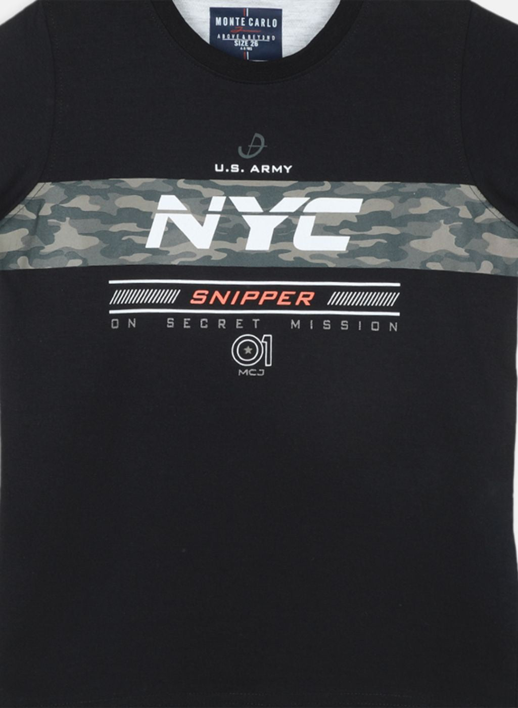 Boys Black Printed T-Shirt