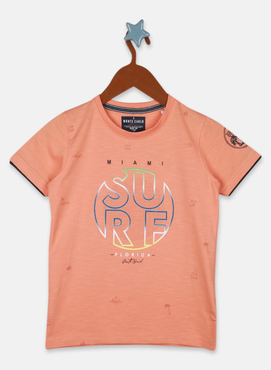 Boys Peach Printed T-Shirt
