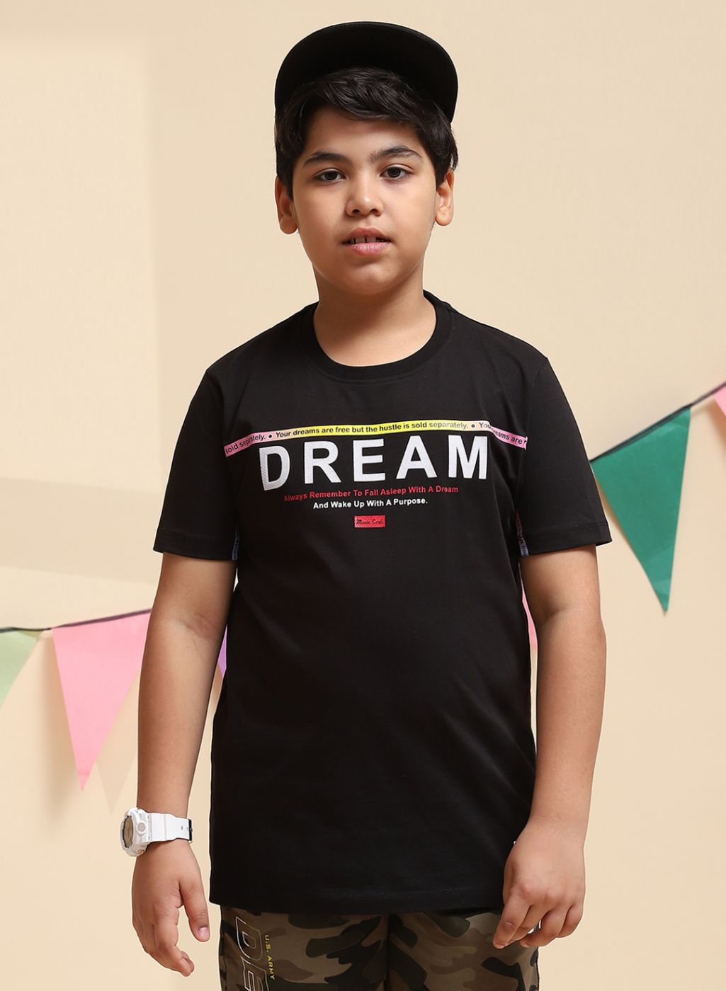 Boys Black Printed T-Shirt