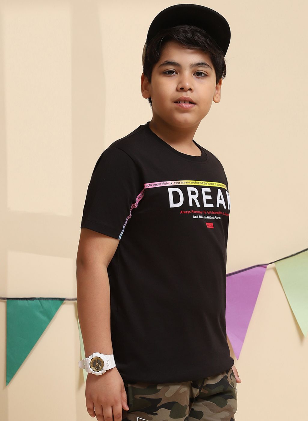 Boys Black Printed T-Shirt