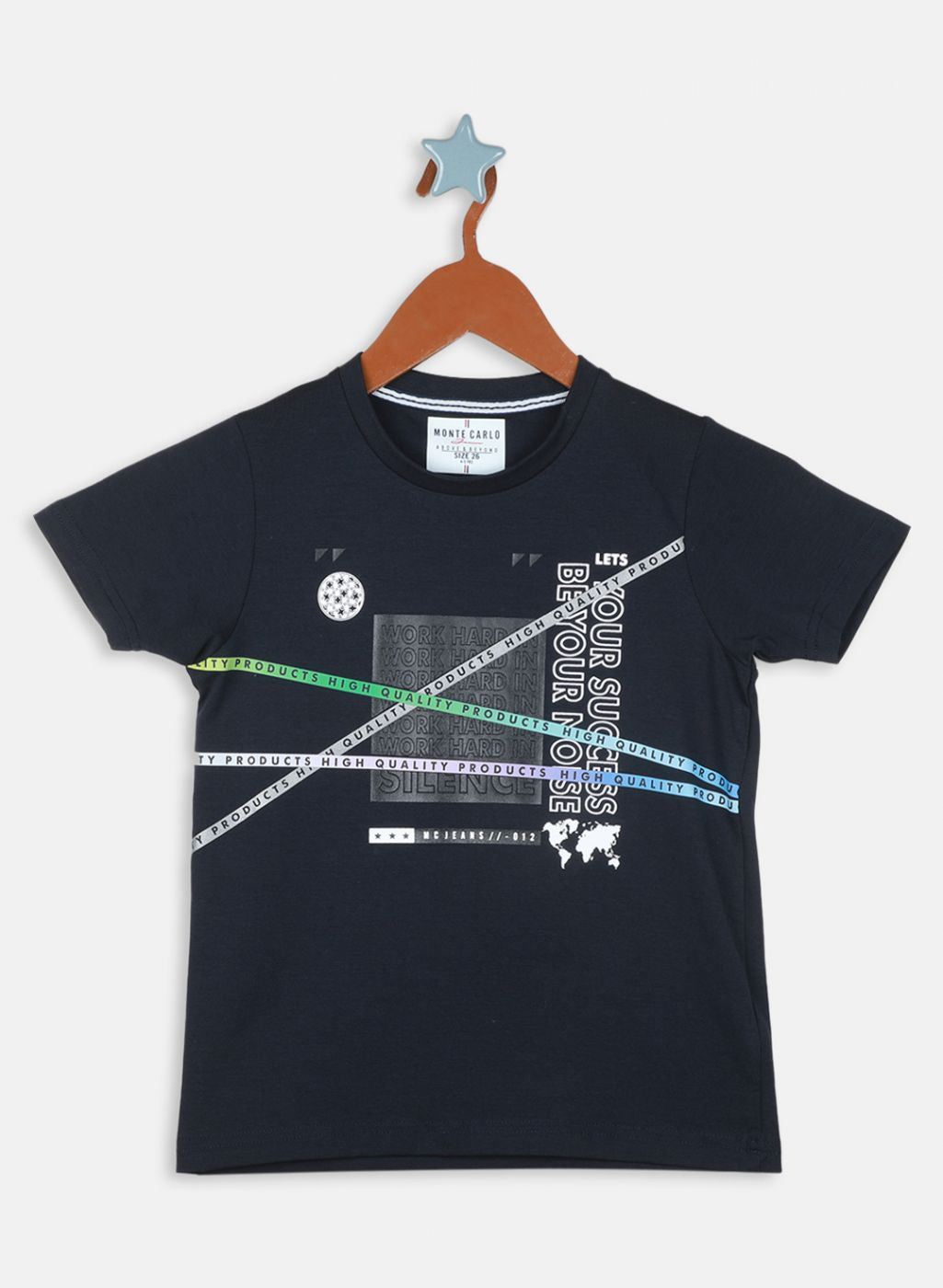 Boys Navy Blue Printed T-Shirt