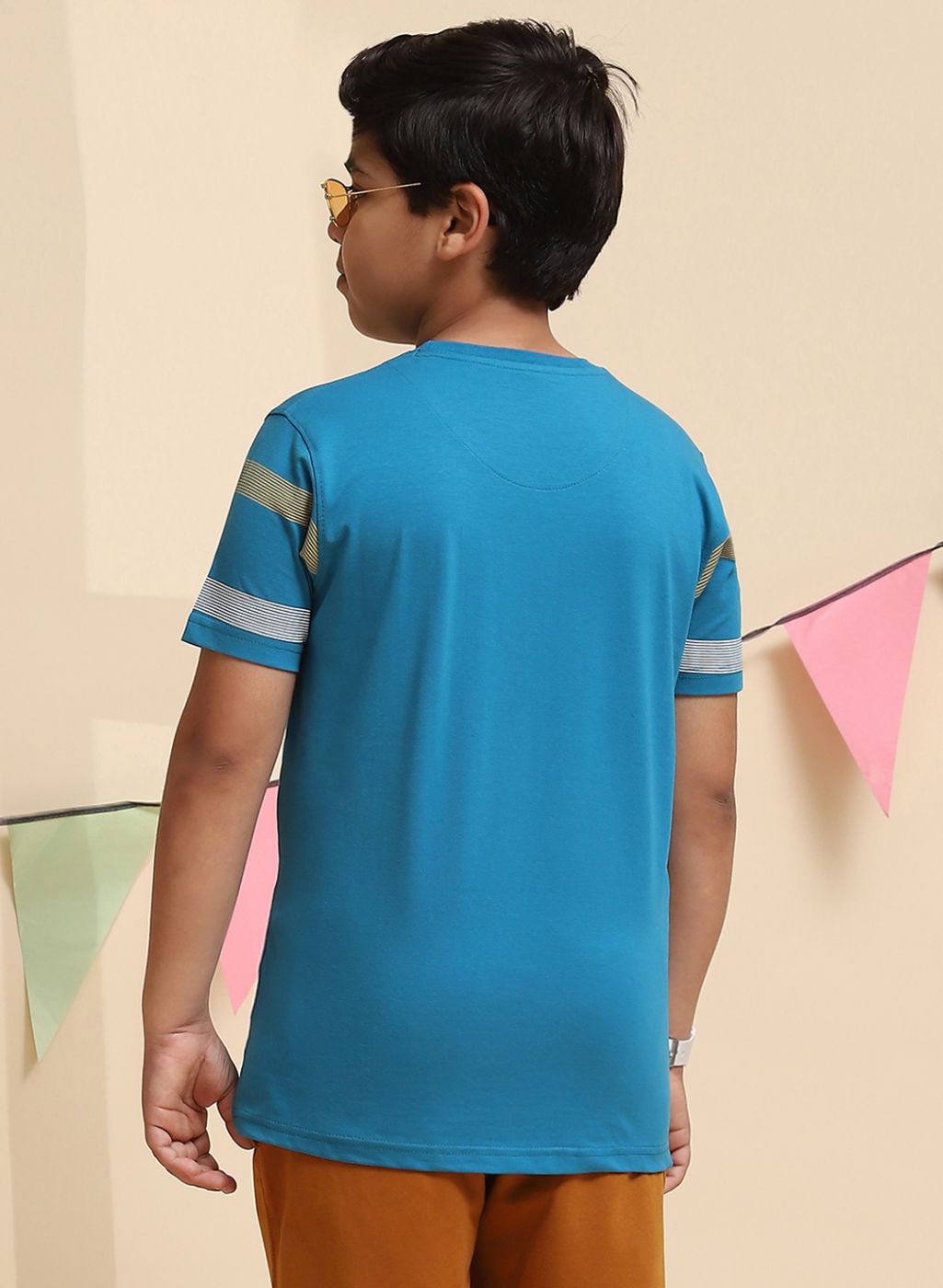 Boys Teal Blue Printed T-Shirt