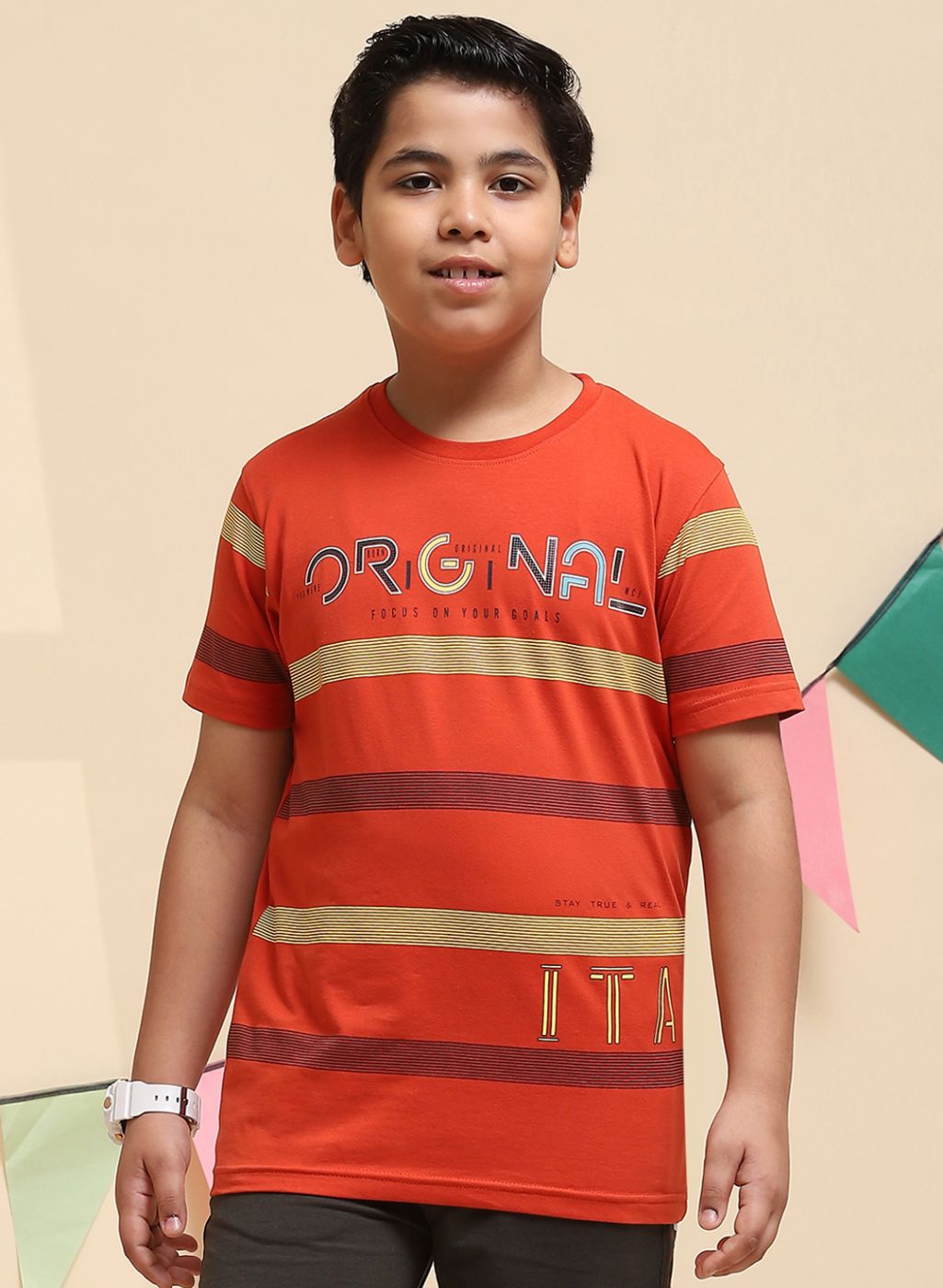 Boys Rust Orange Printed T-Shirt