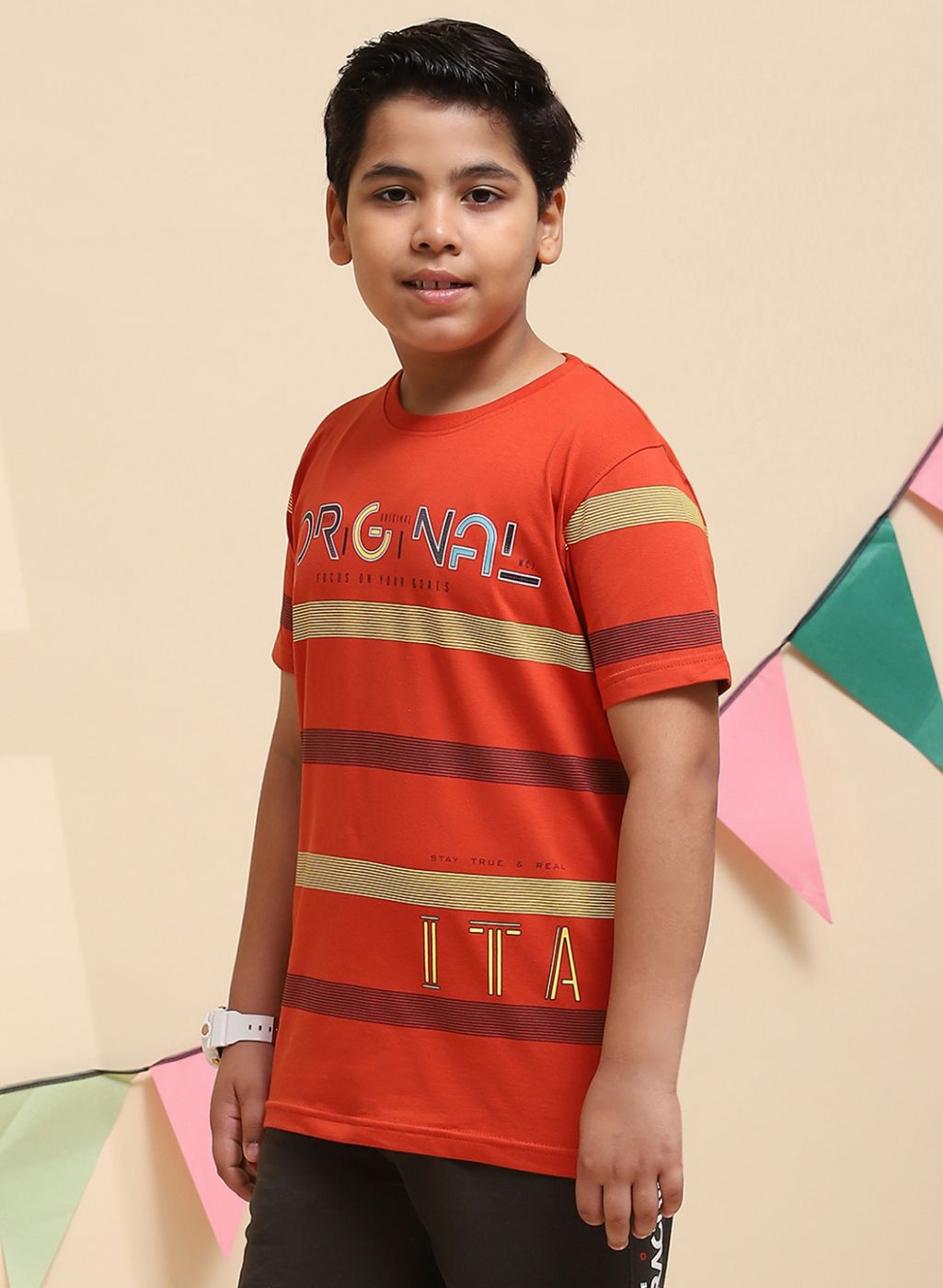 Boys Rust Orange Printed T-Shirt