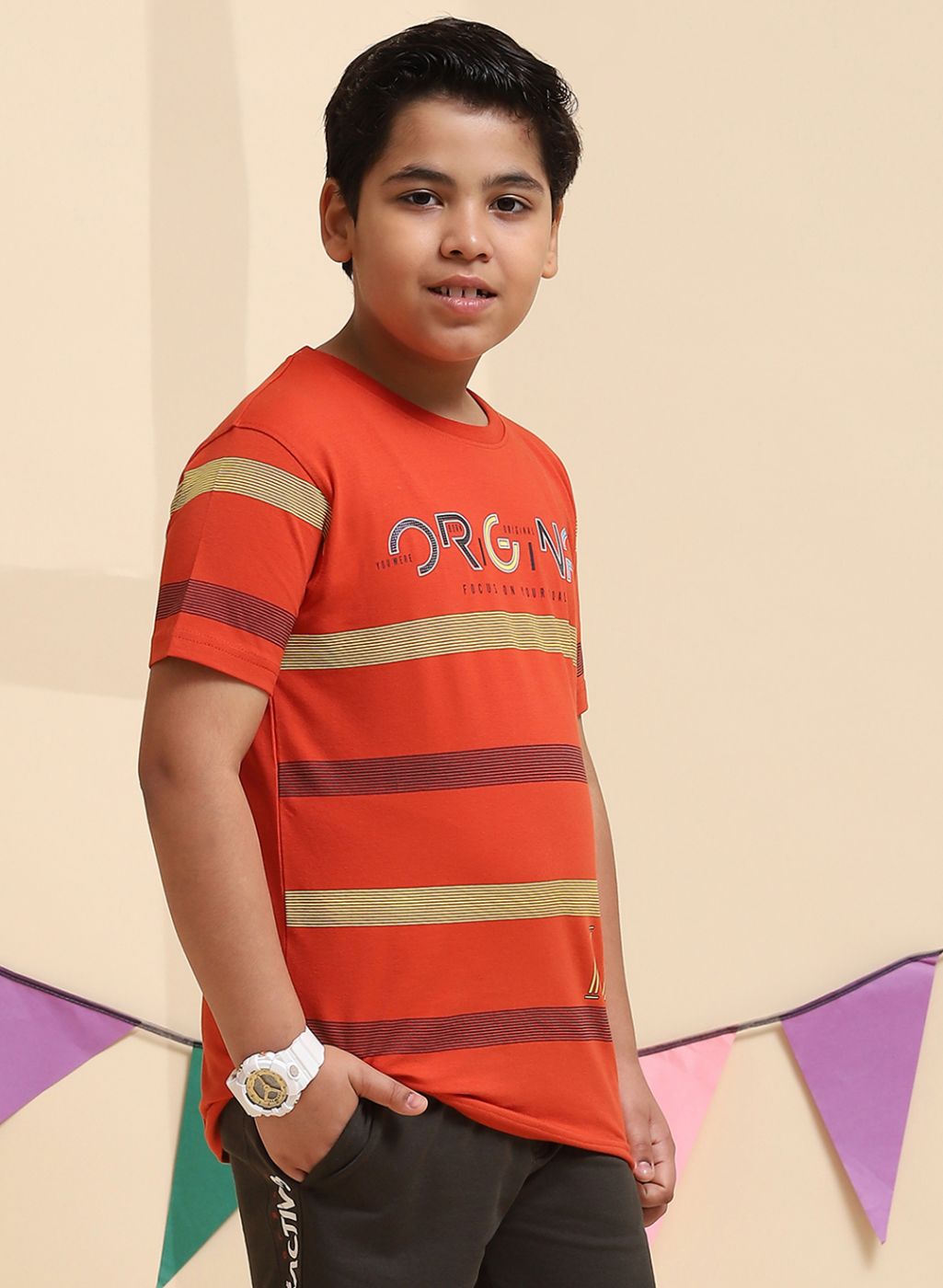 Boys Rust Orange Printed T-Shirt