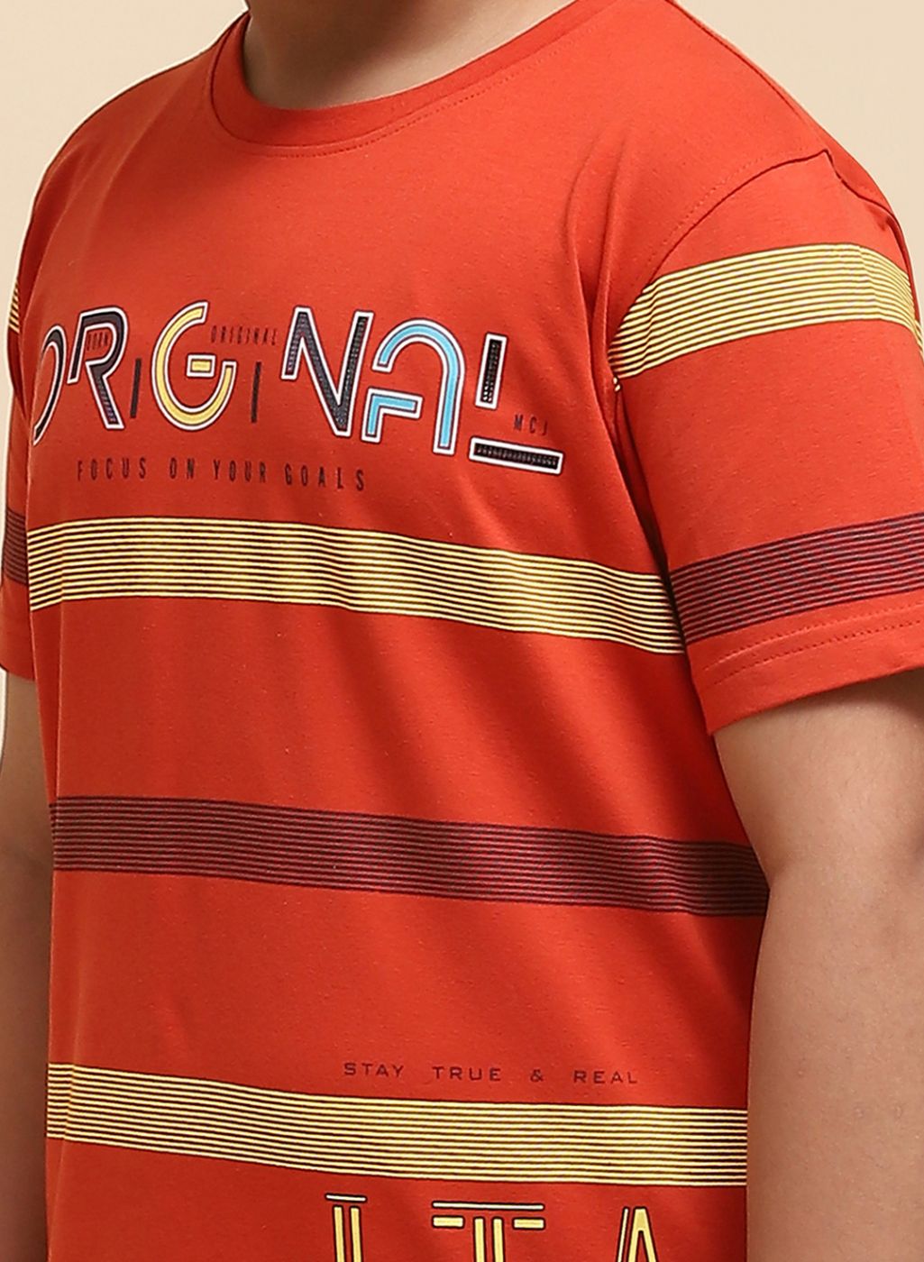 Boys Rust Orange Printed T-Shirt