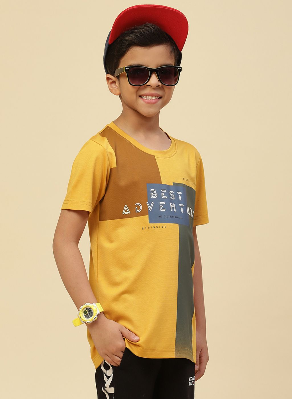 Boys Mustard Printed T-Shirt