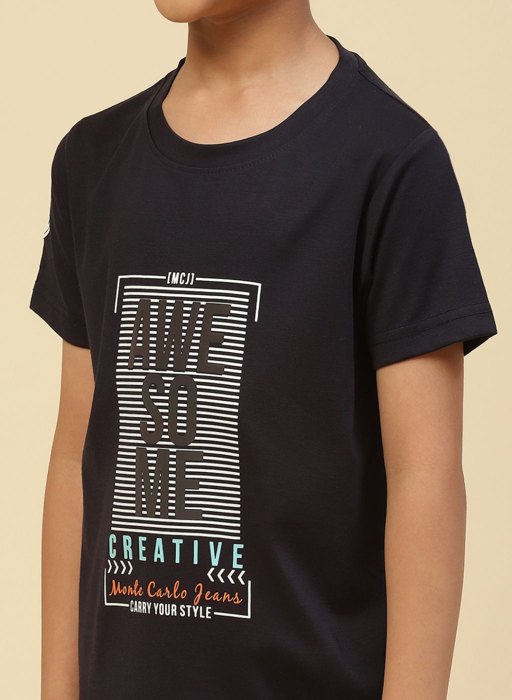 Boys Navy Blue Printed T-Shirt