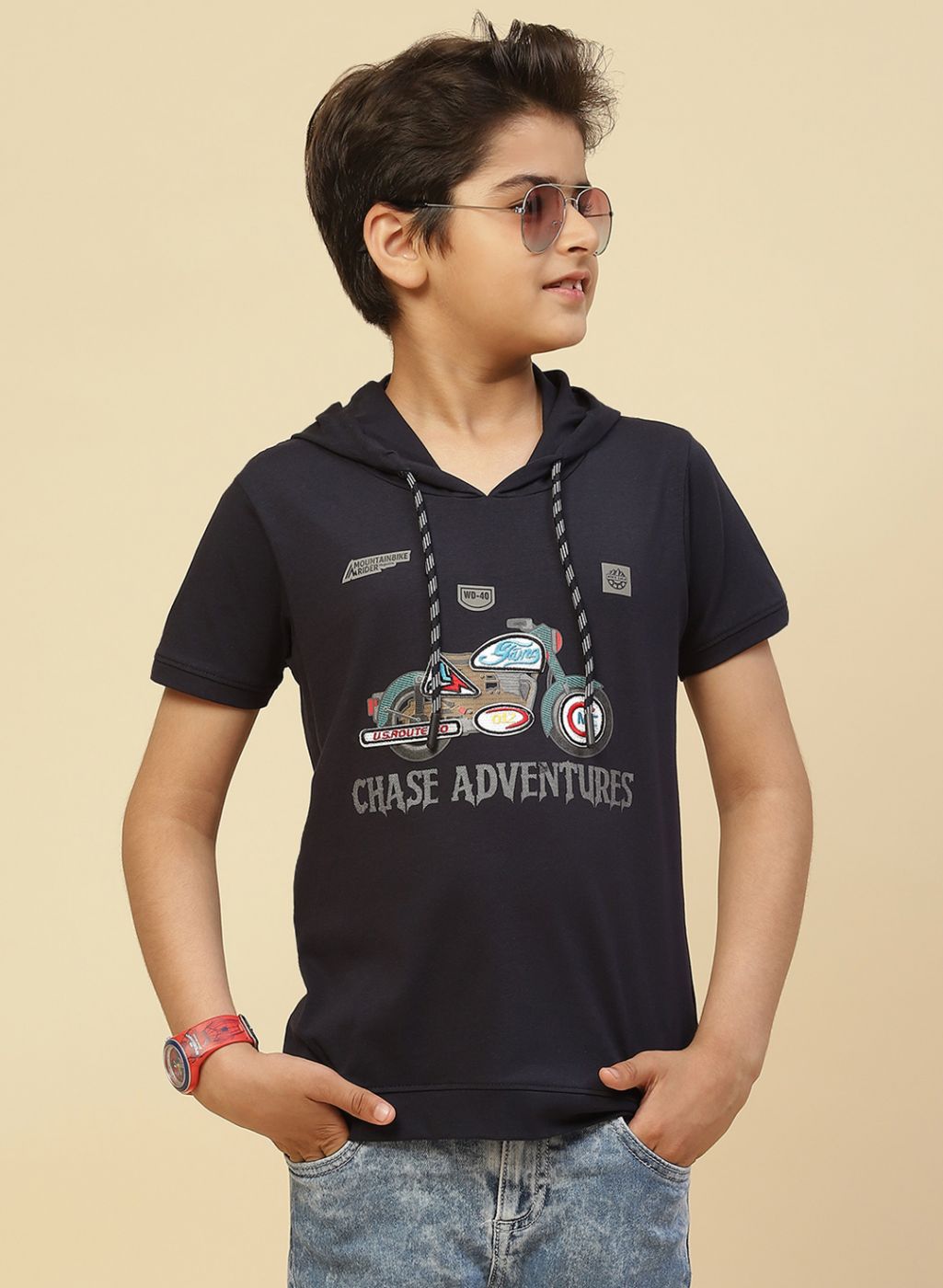 Boys Navy Blue Printed T-Shirt