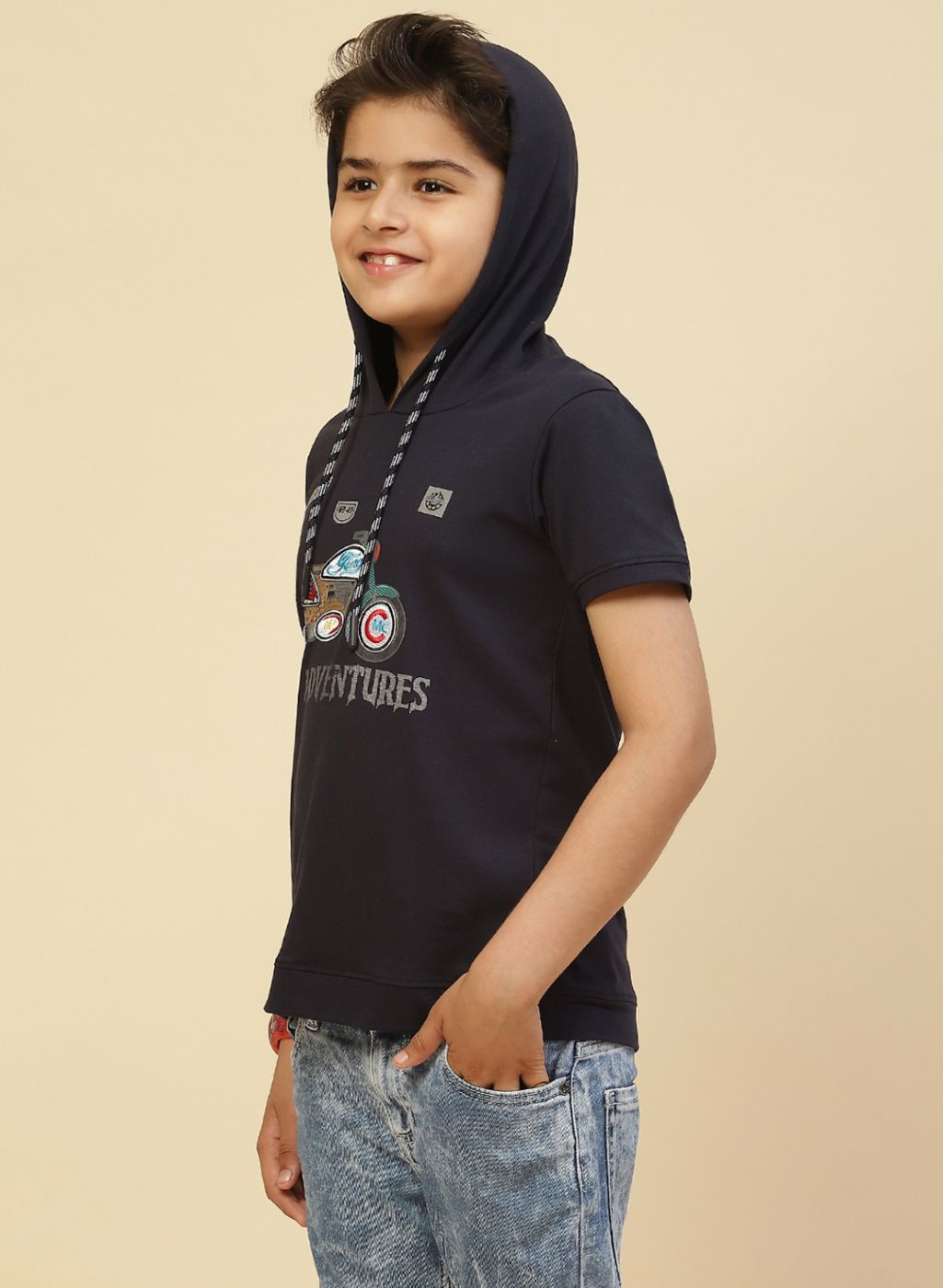 Boys Navy Blue Printed T-Shirt
