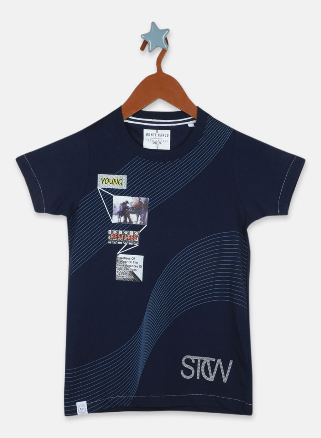 Boys NAvy Blue Printed T-Shirt