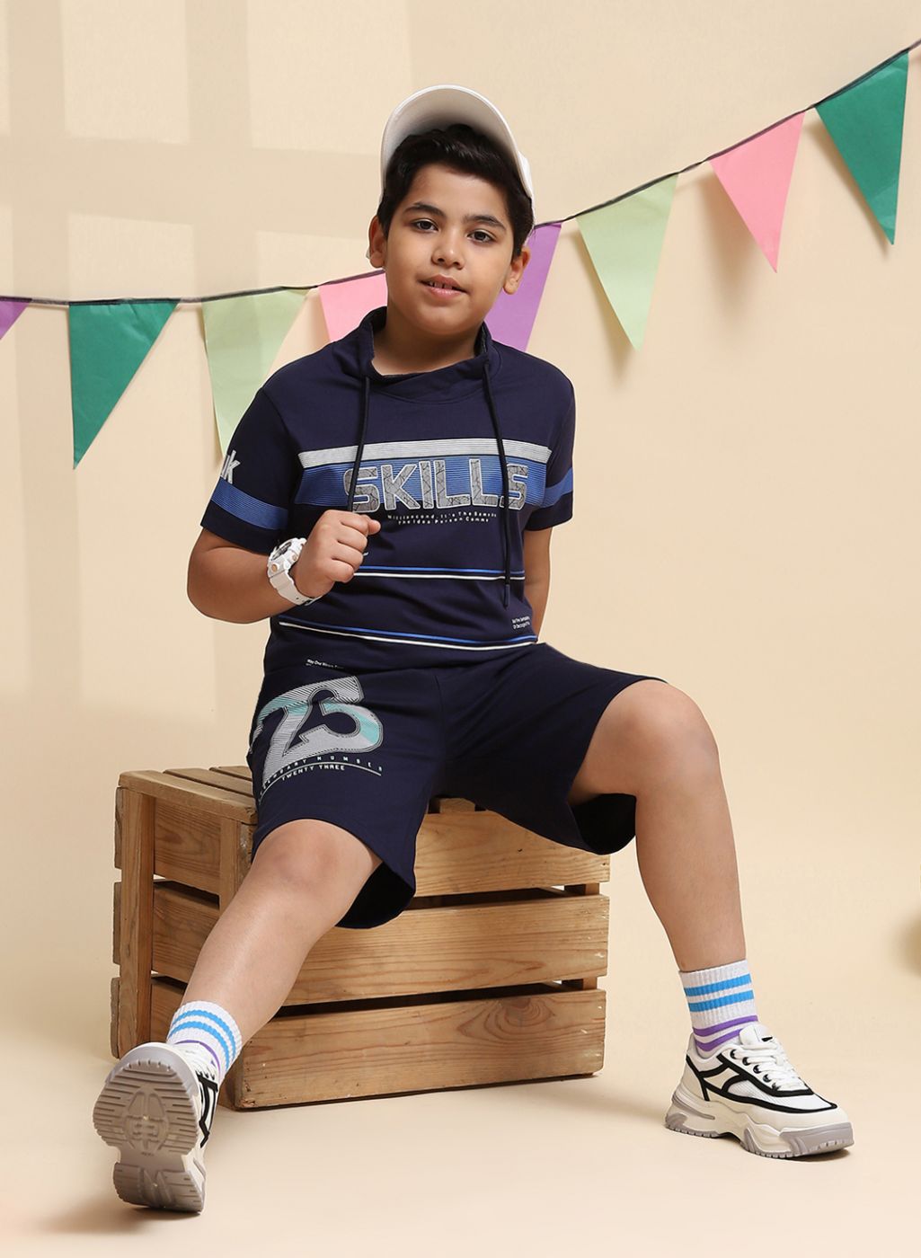 Boys Navy Blue Printed T-Shirt