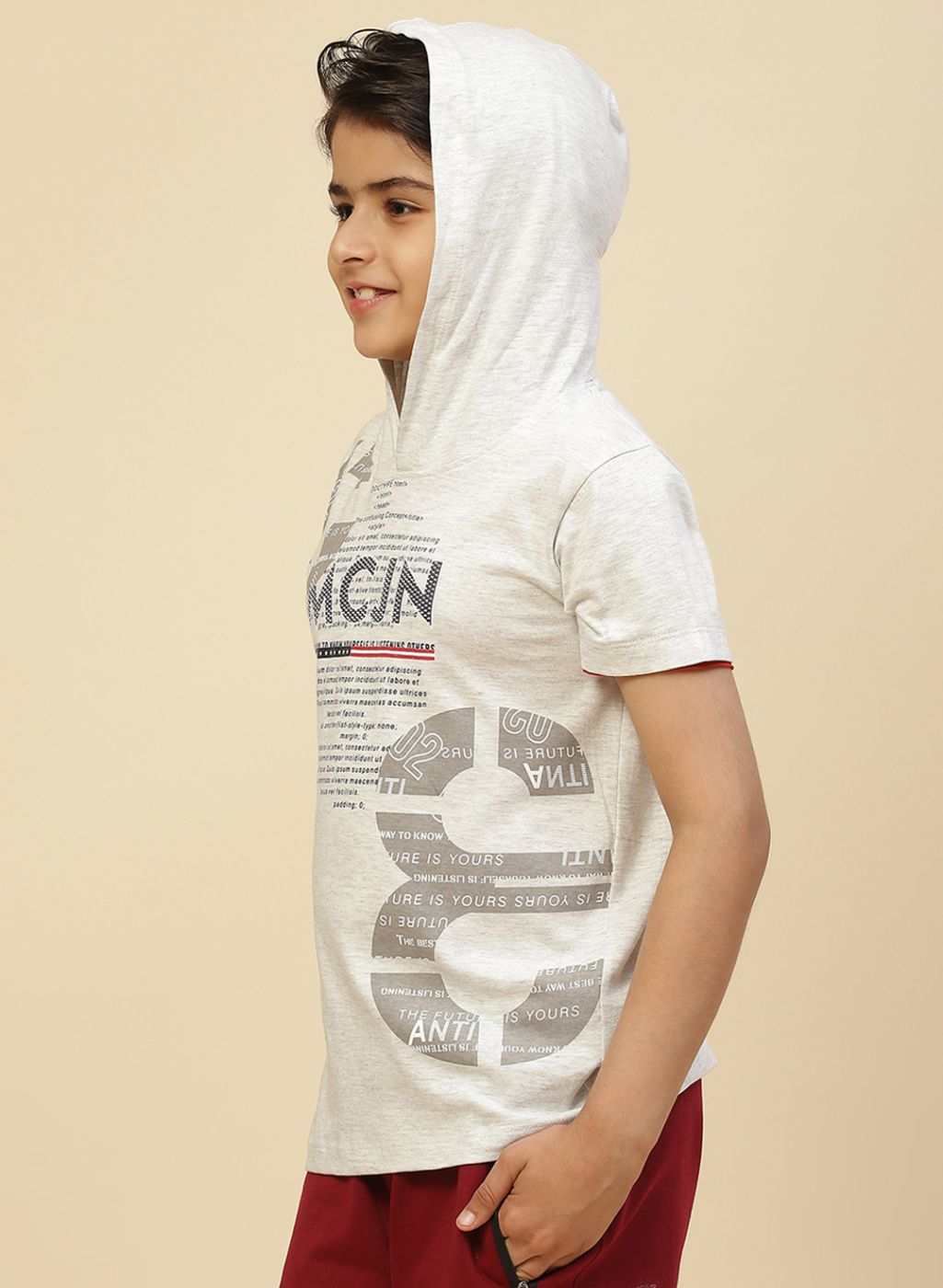 Boys Grey Printed T-Shirt