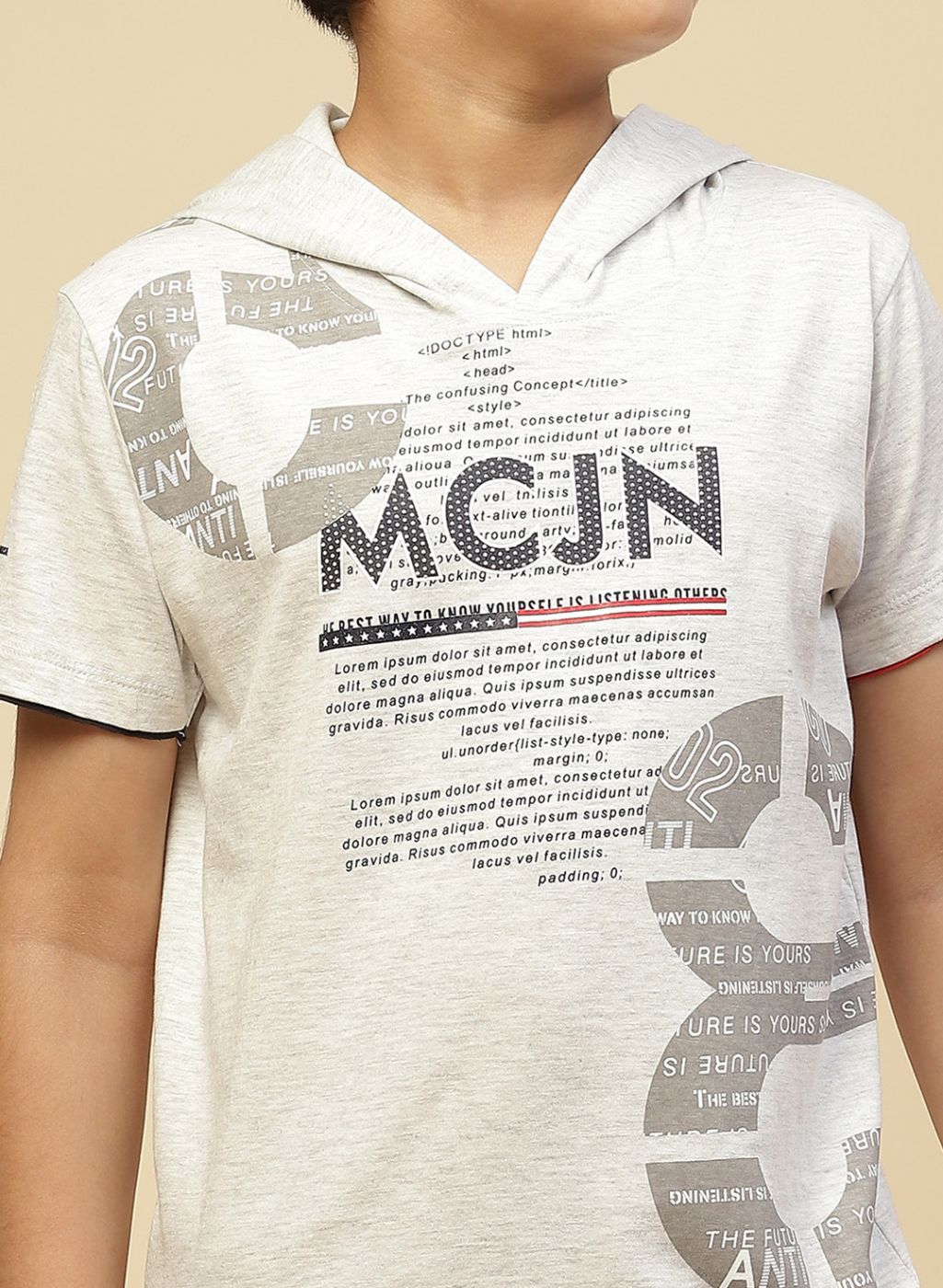 Boys Grey Printed T-Shirt