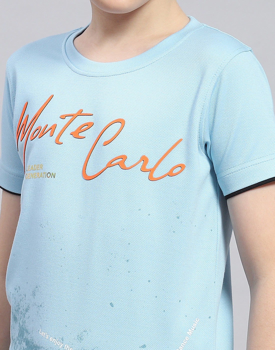 Boys Blue Printed Round Neck Half Sleeve T-Shirt