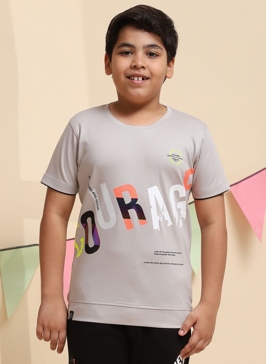 Boys Grey Printed T-Shirt