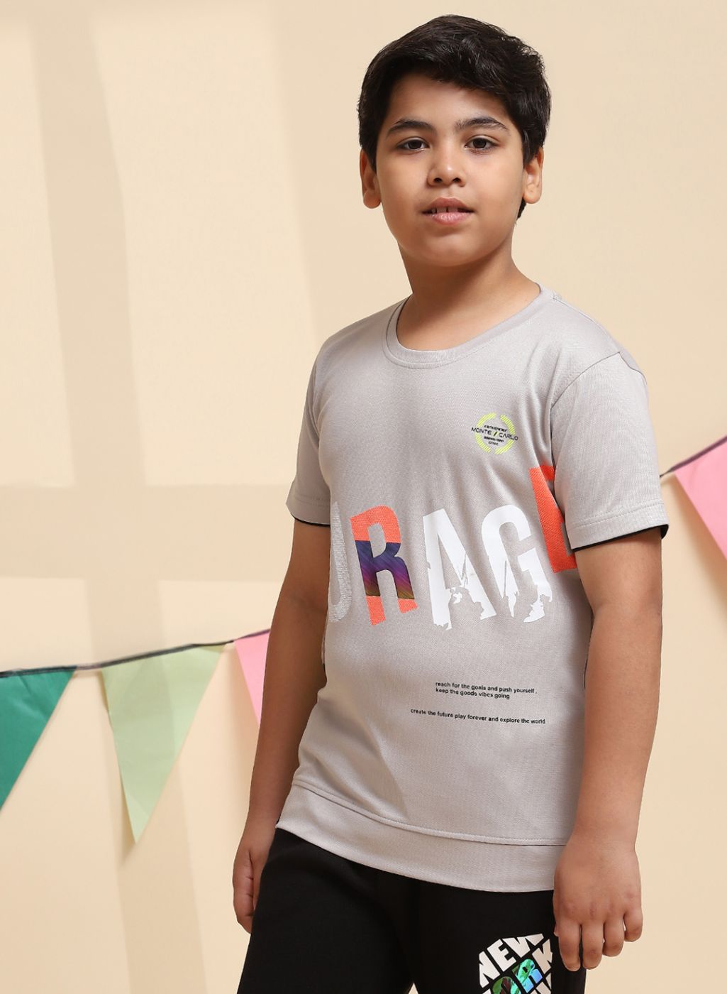 Boys Grey Printed T-Shirt