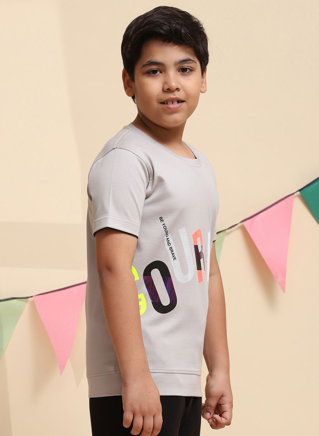 Boys Grey Printed T-Shirt