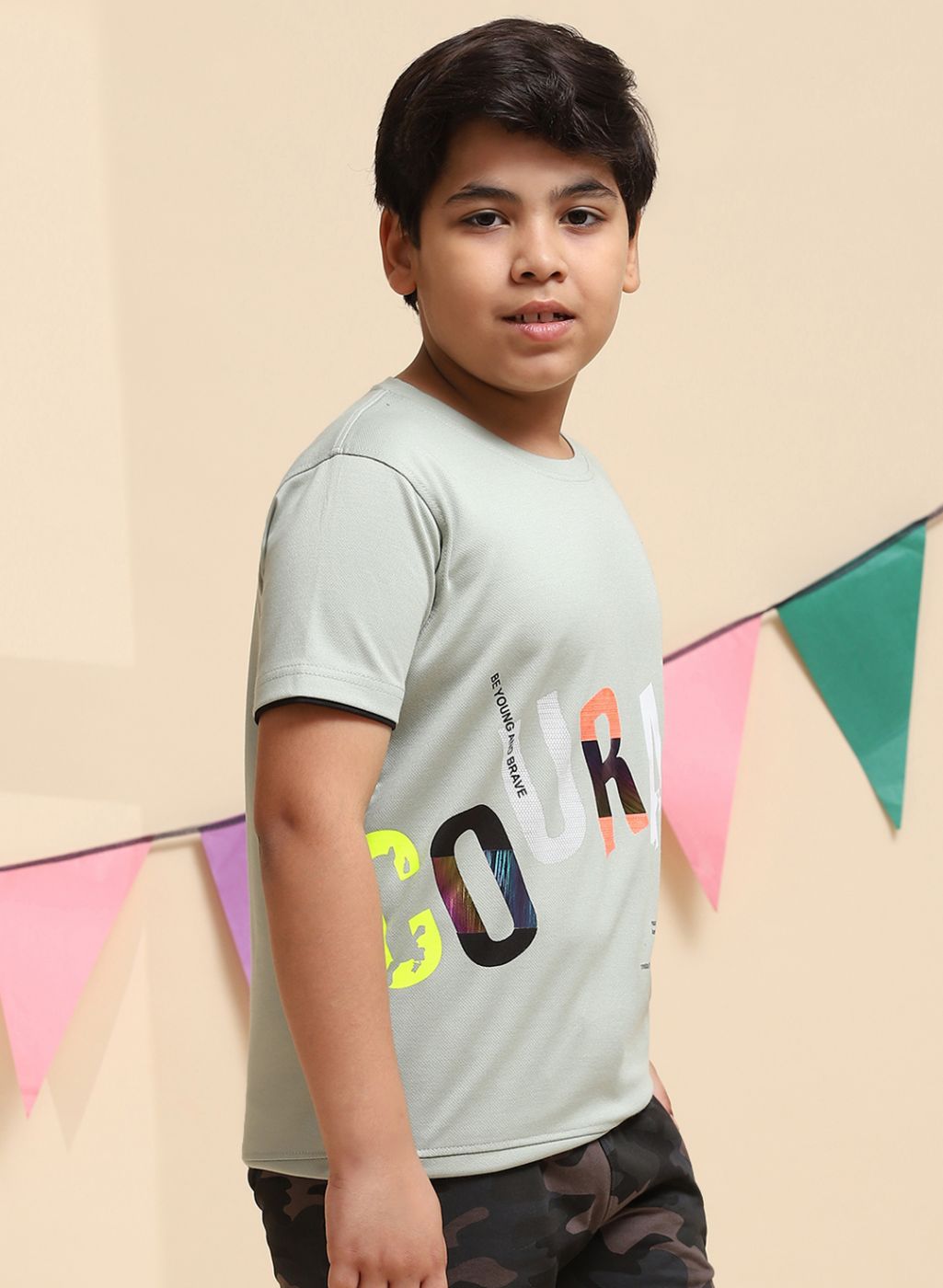 Boys Green Printed T-Shirt