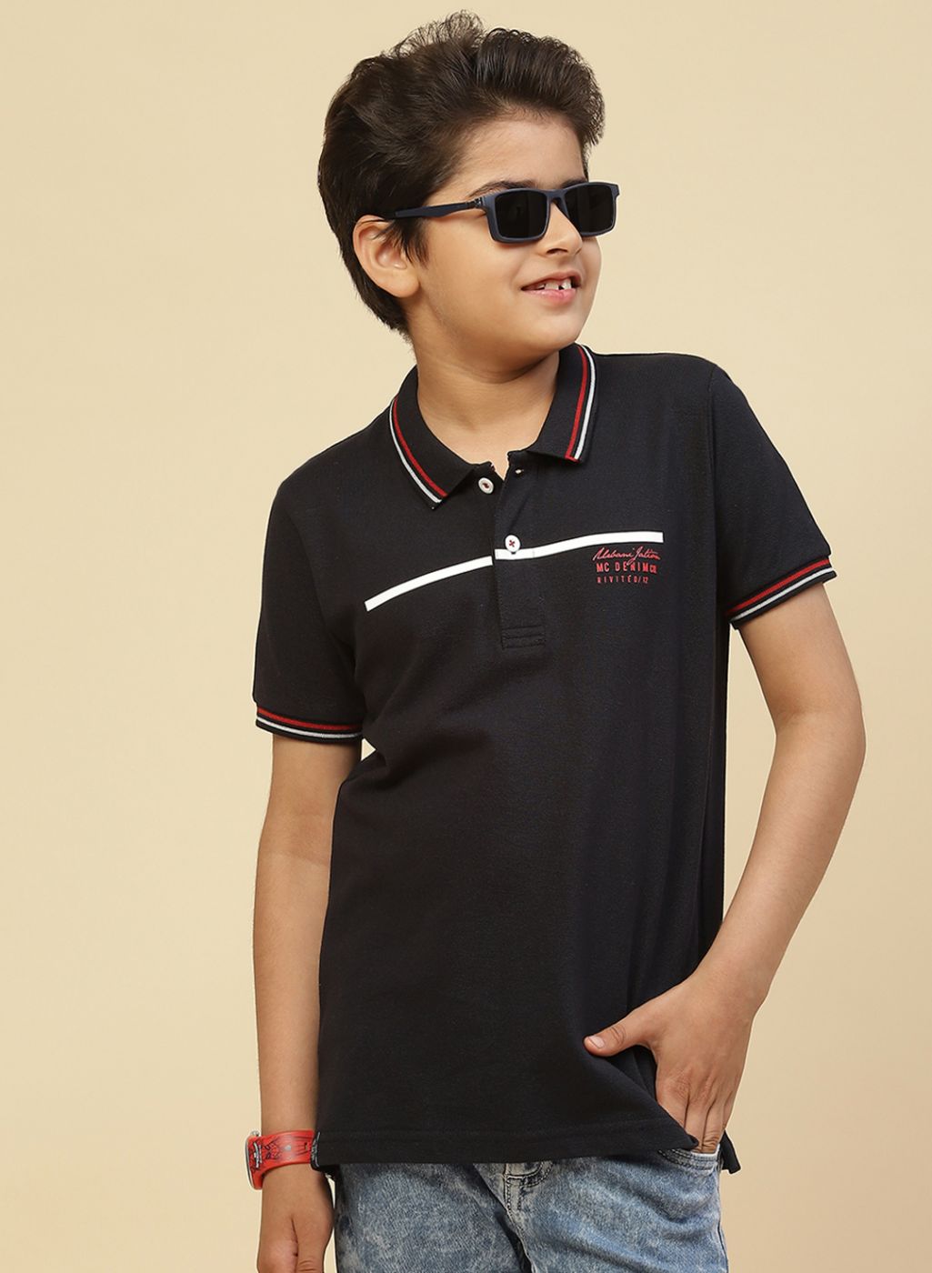 Boys Navy Blue Printed T-Shirt