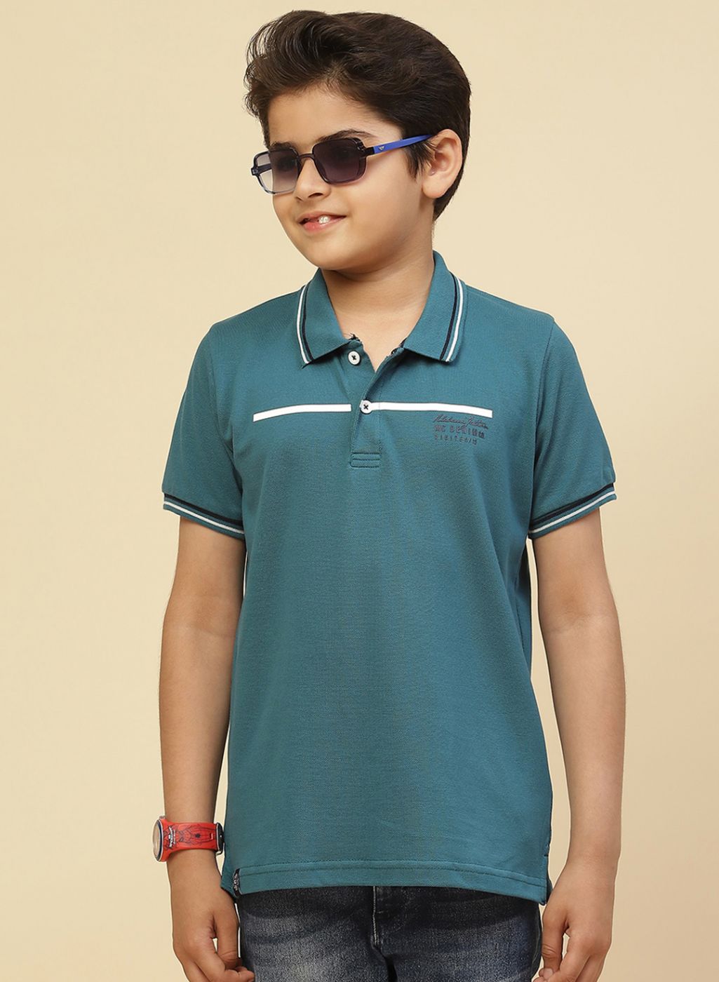Boys Teal Blue Printed T-Shirt