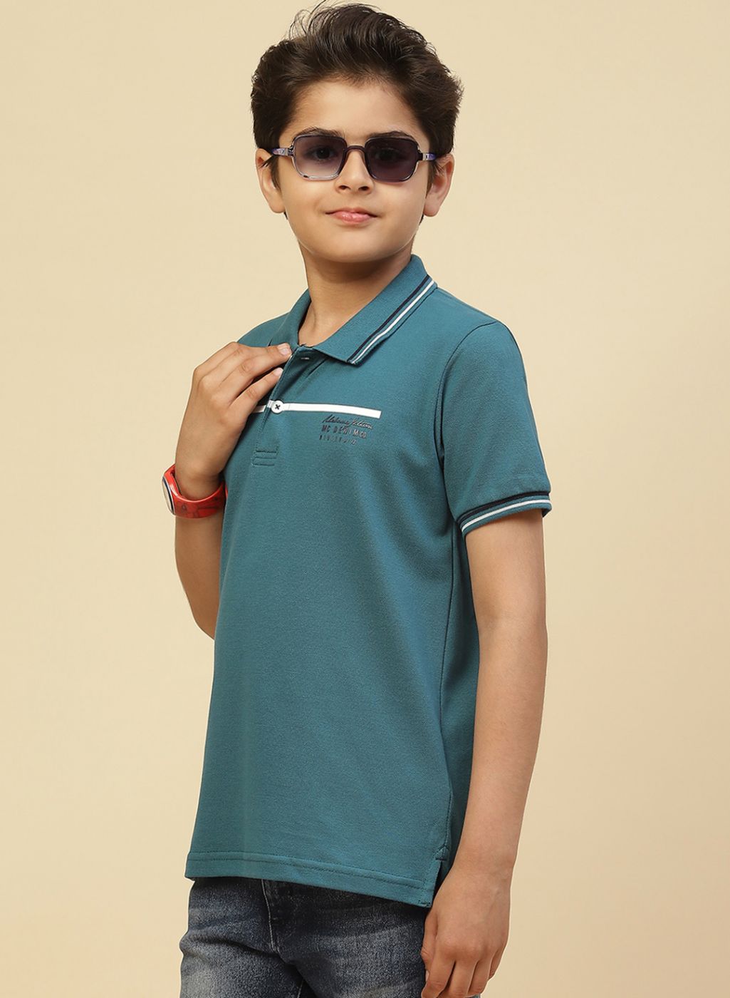 Boys Teal Blue Printed T-Shirt