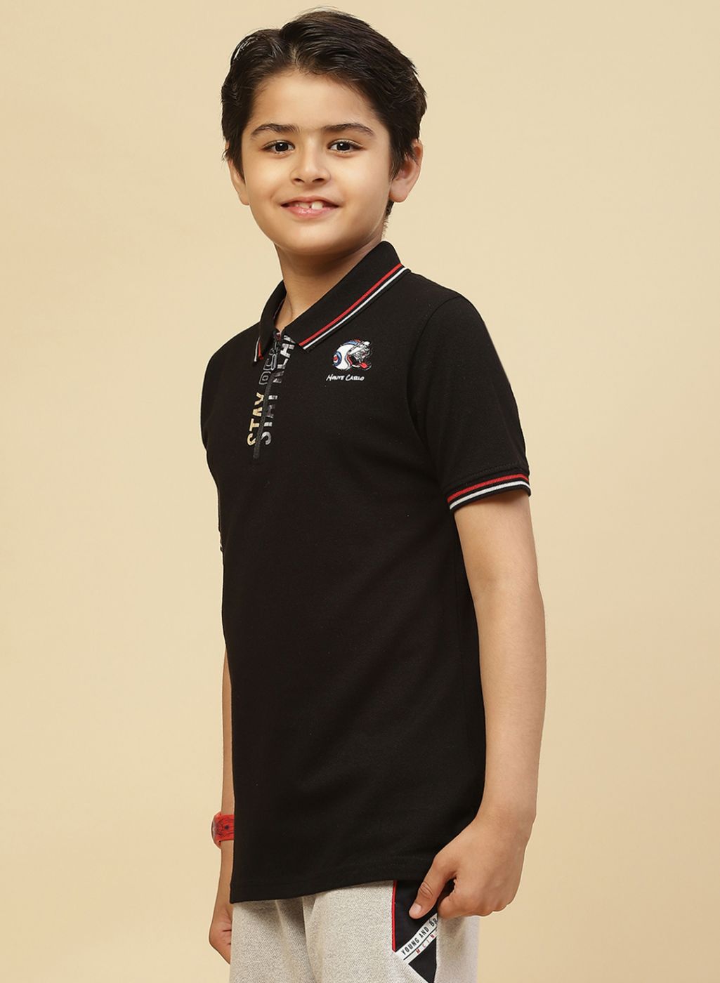 Boys Black Printed T-Shirt