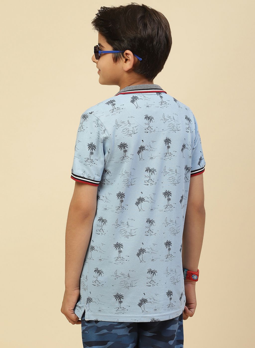 Boys Sky Blue Printed T-Shirt