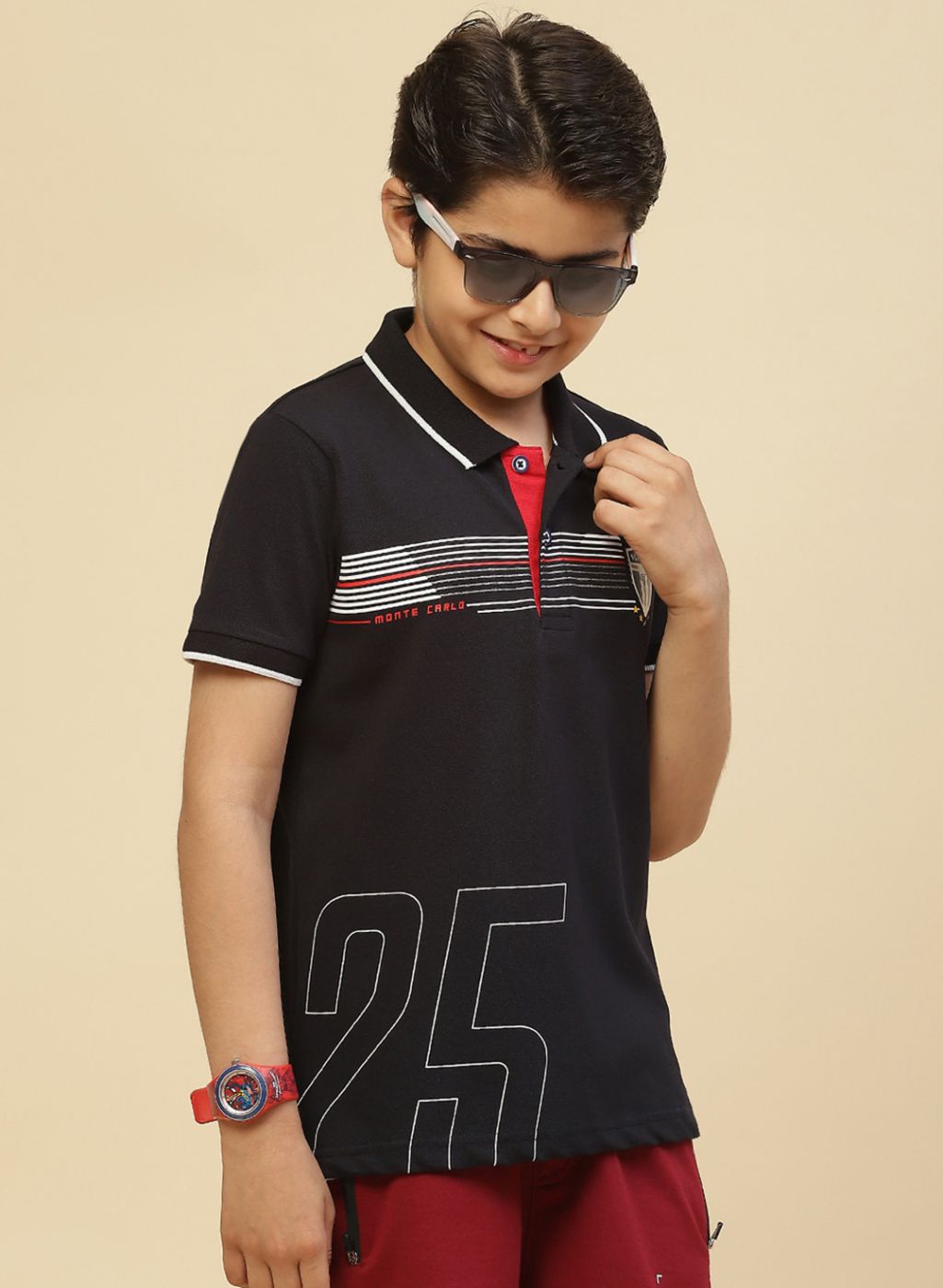 Boys Navy Blue Printed T-Shirt