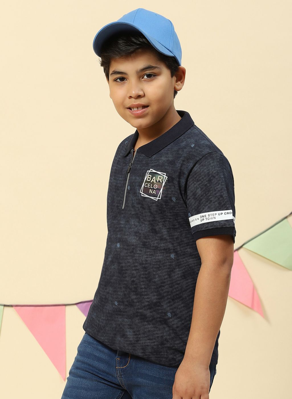 Boys Navy Blue Printed T-Shirt