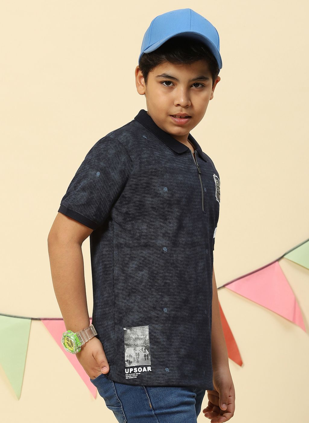 Boys Navy Blue Printed T-Shirt