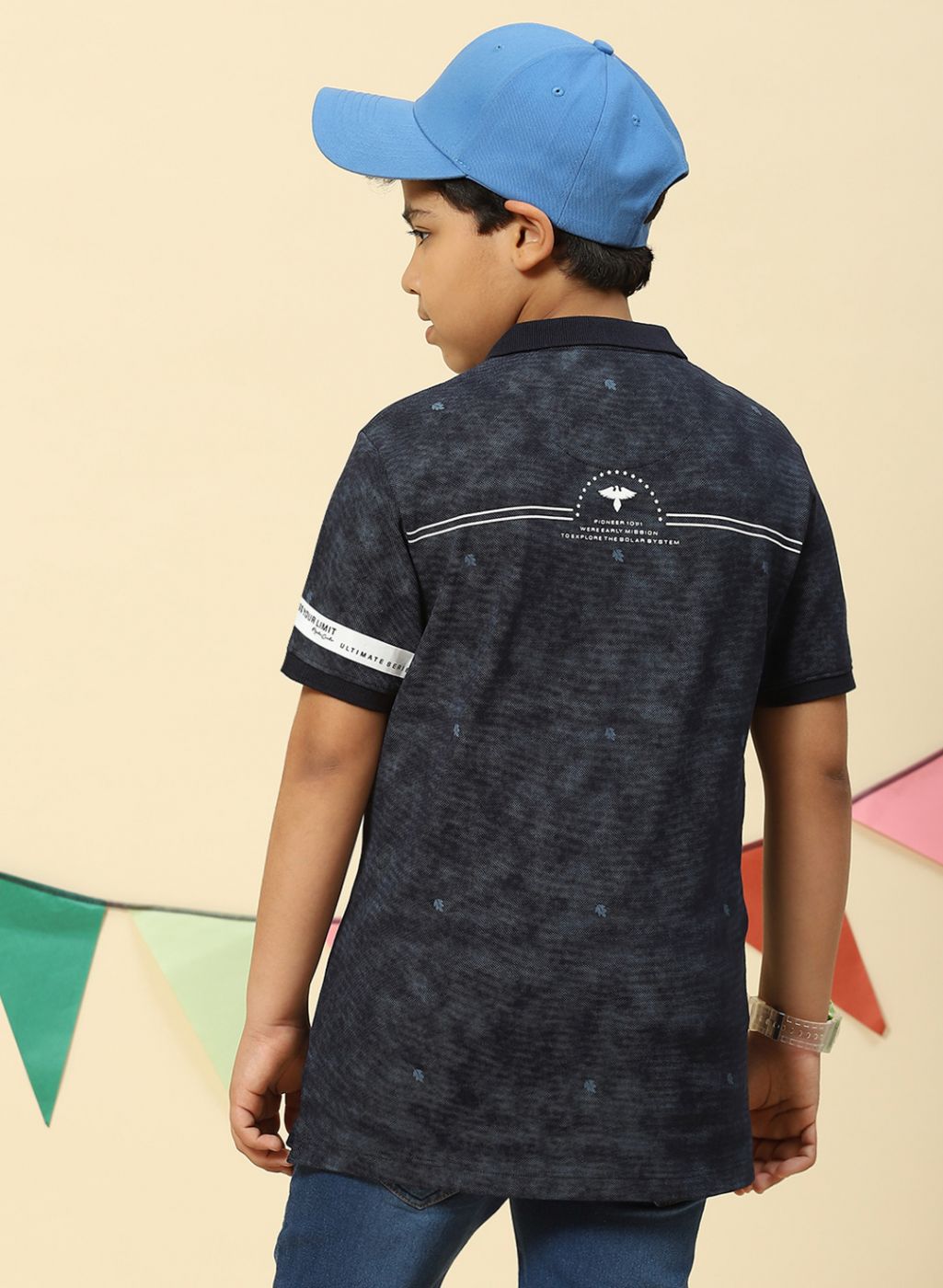 Boys Navy Blue Printed T-Shirt