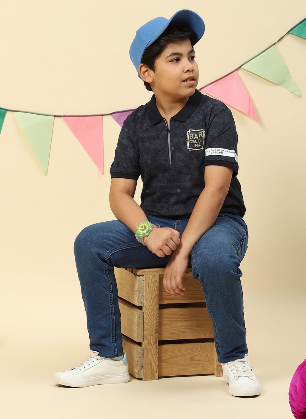 Boys Navy Blue Printed T-Shirt