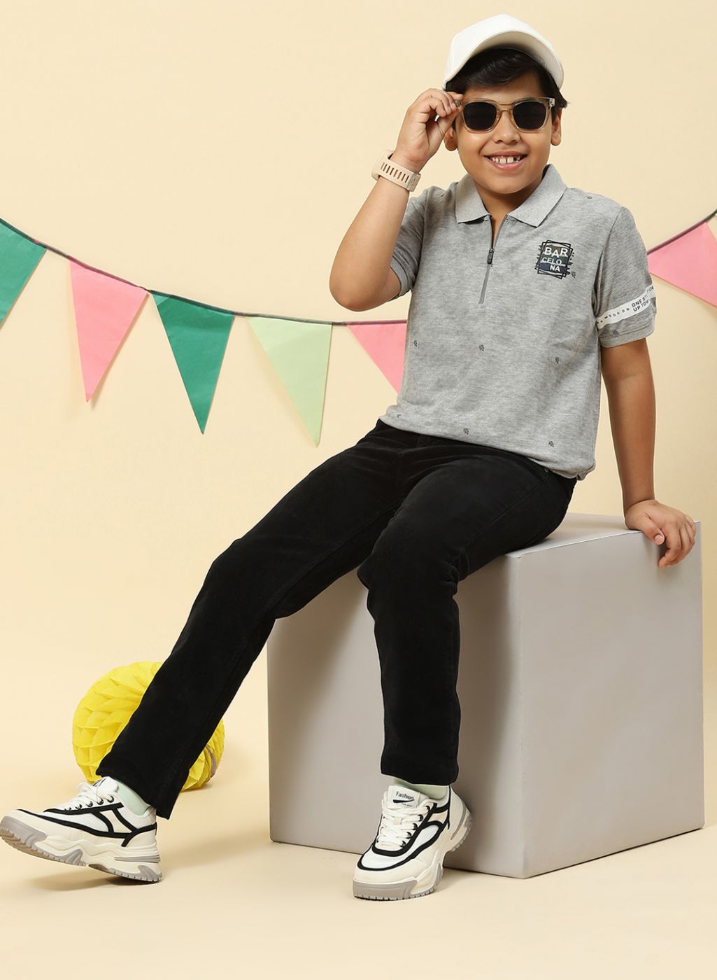 Boys Grey Printed T-Shirt