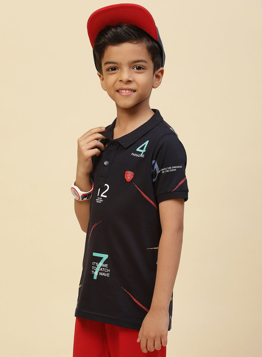 Boys Navy Blue Printed T-Shirt