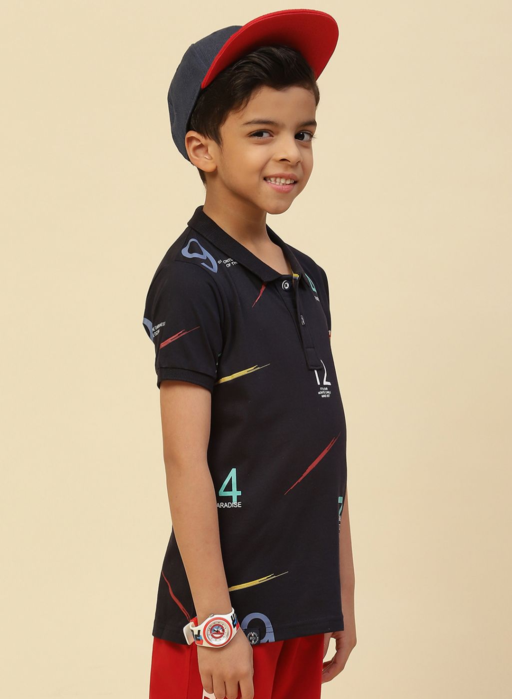 Boys Navy Blue Printed T-Shirt