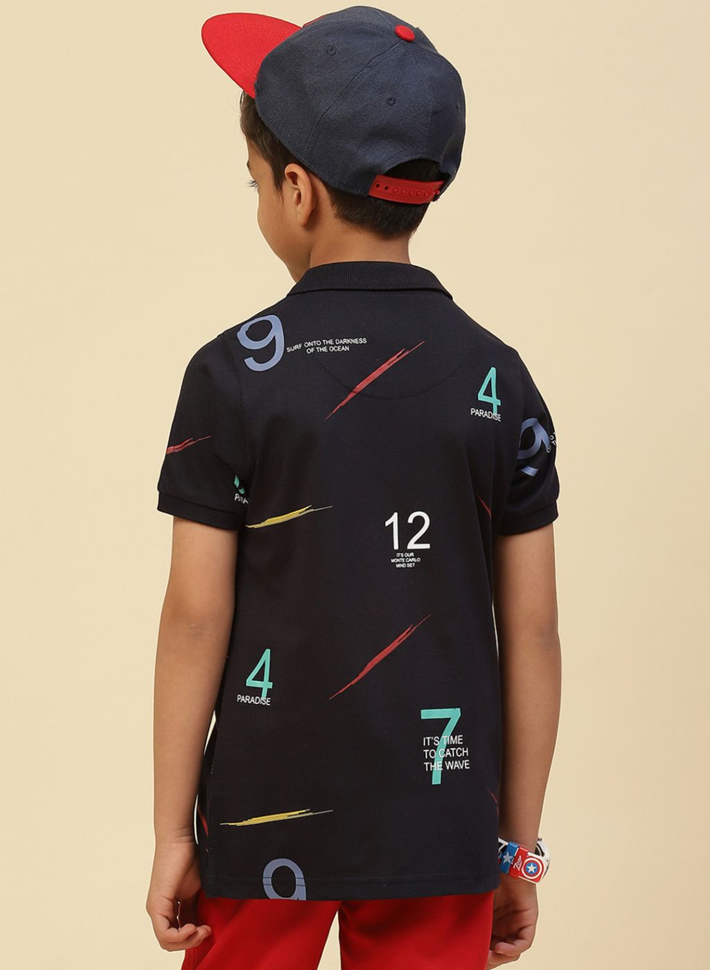 Boys Navy Blue Printed T-Shirt