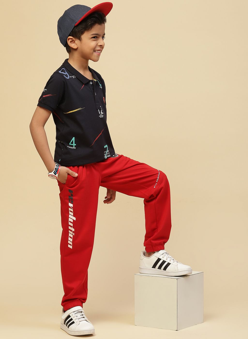 Boys Navy Blue Printed T-Shirt