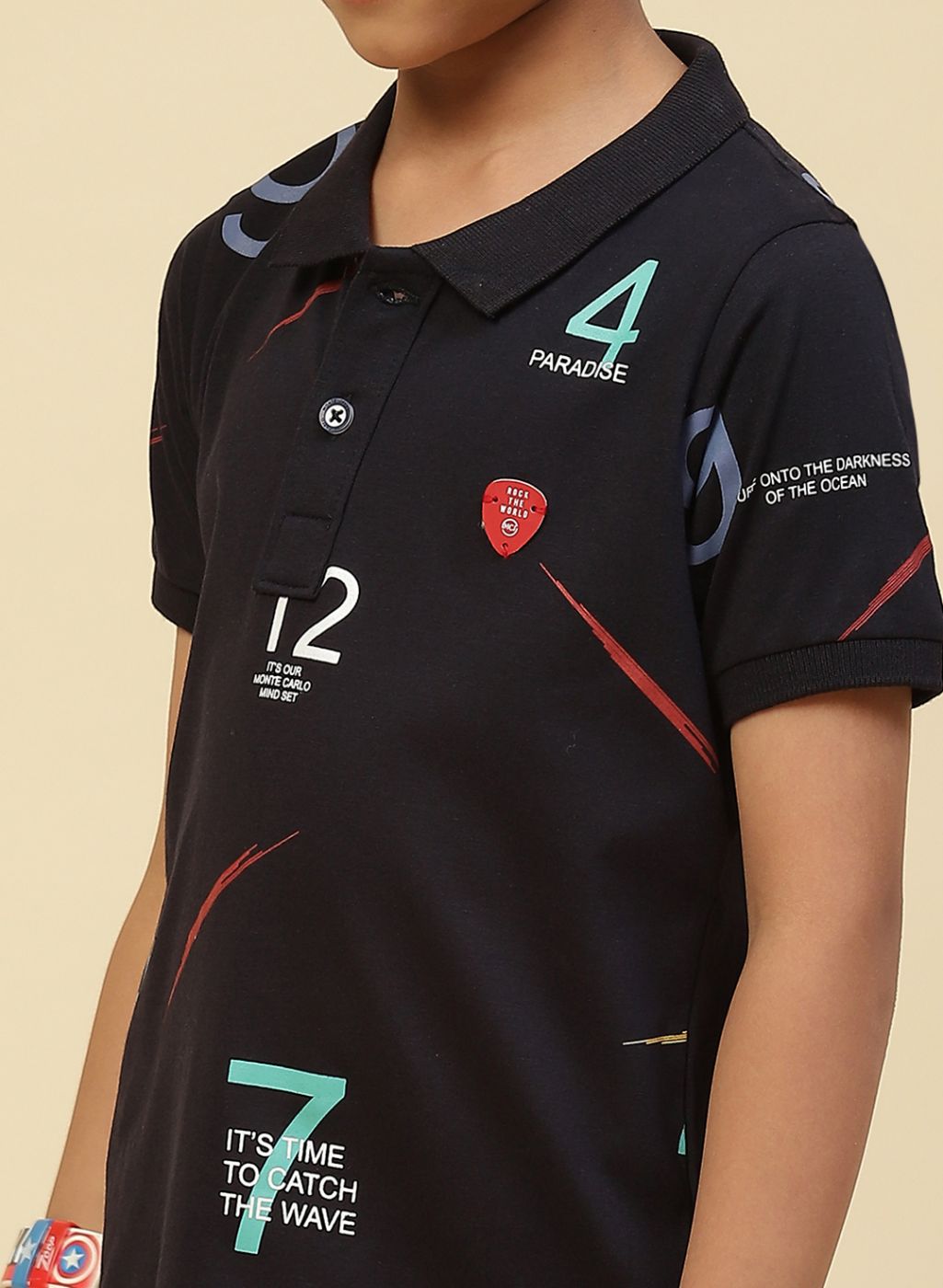 Boys Navy Blue Printed T-Shirt