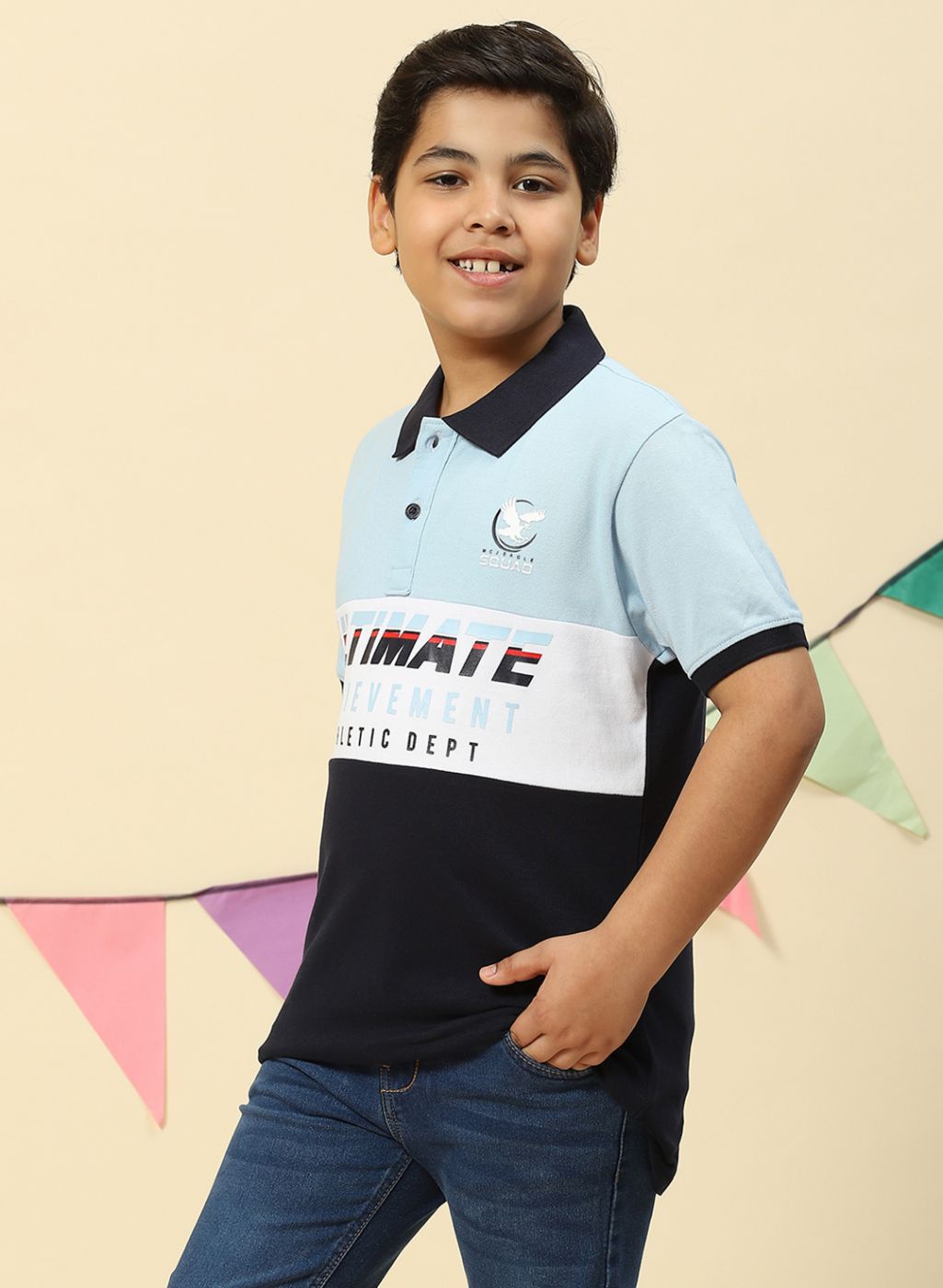Boys Sky Blue Printed T-Shirt