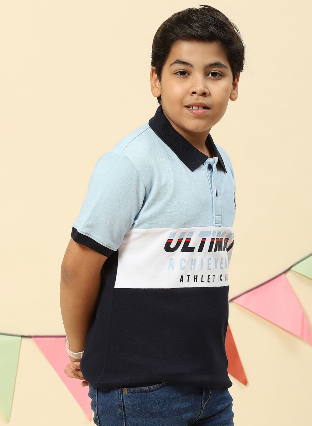 Boys Sky Blue Printed T-Shirt