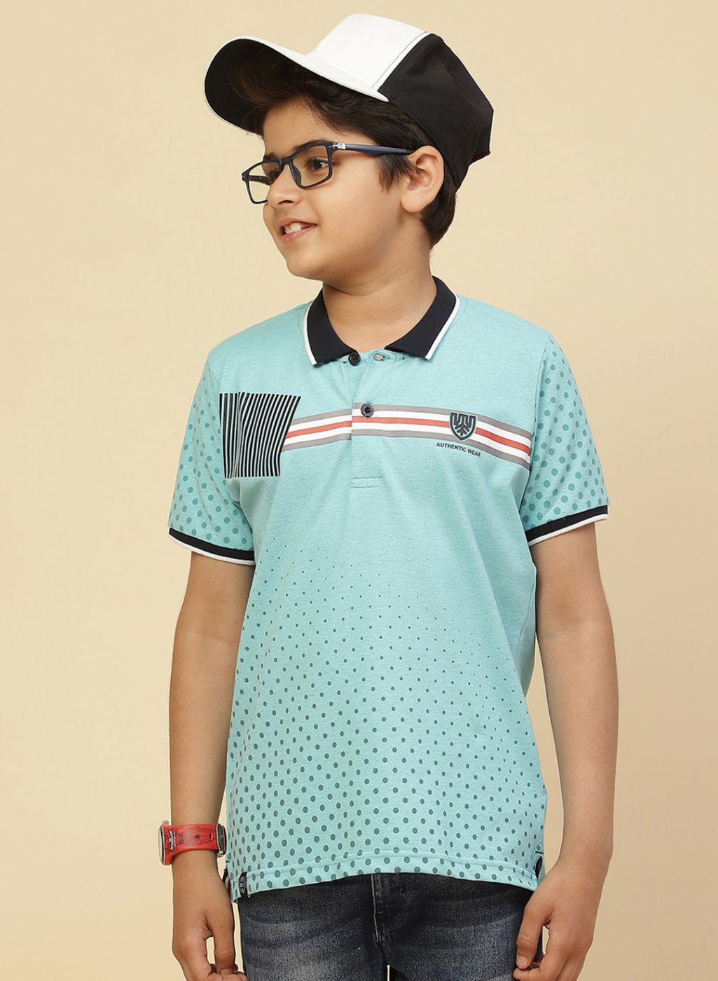 Boys Aqua Blue Printed T-Shirt