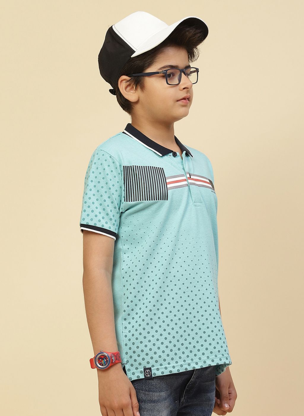 Boys Aqua Blue Printed T-Shirt