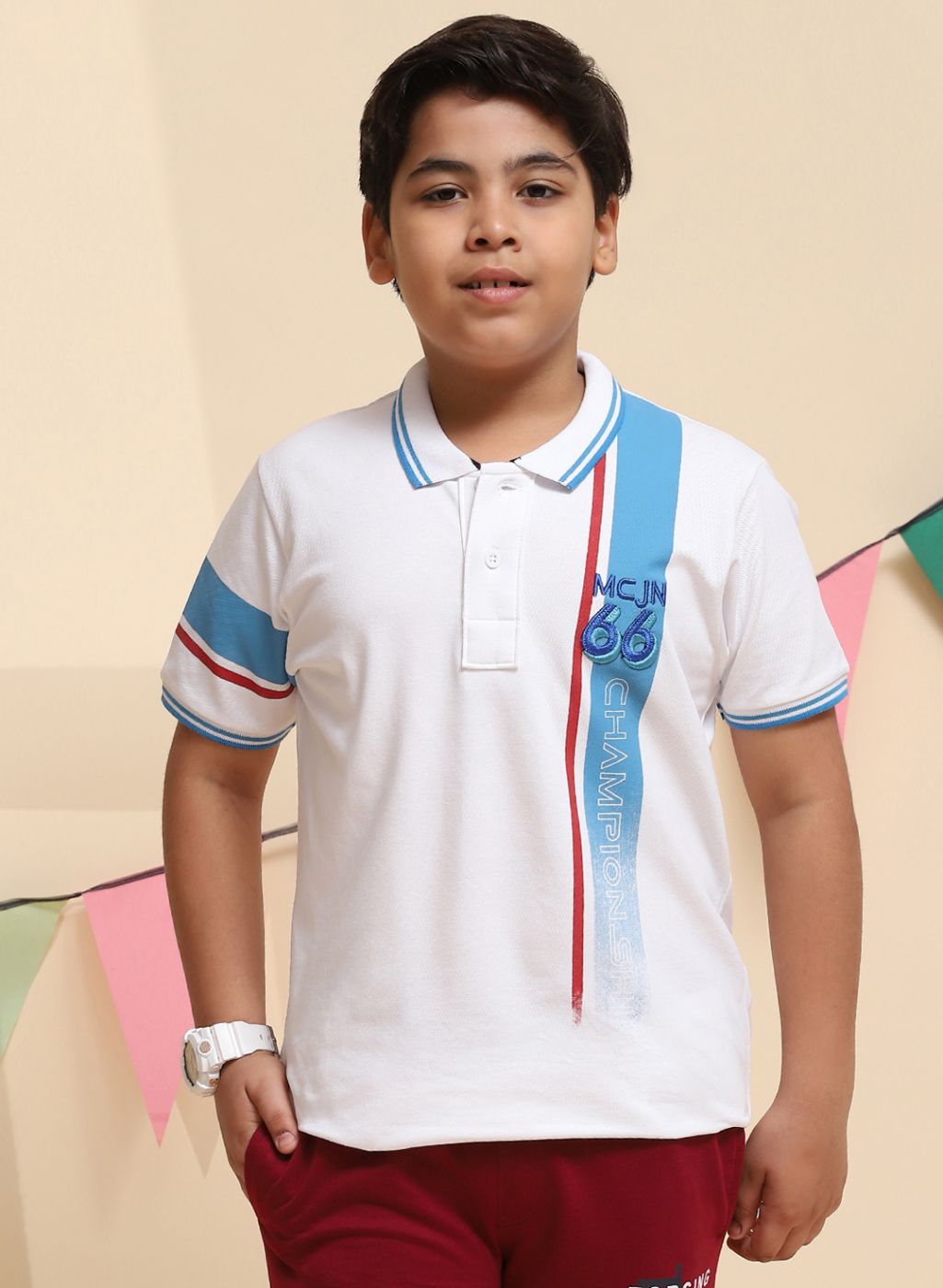 Boys White Printed T-Shirt