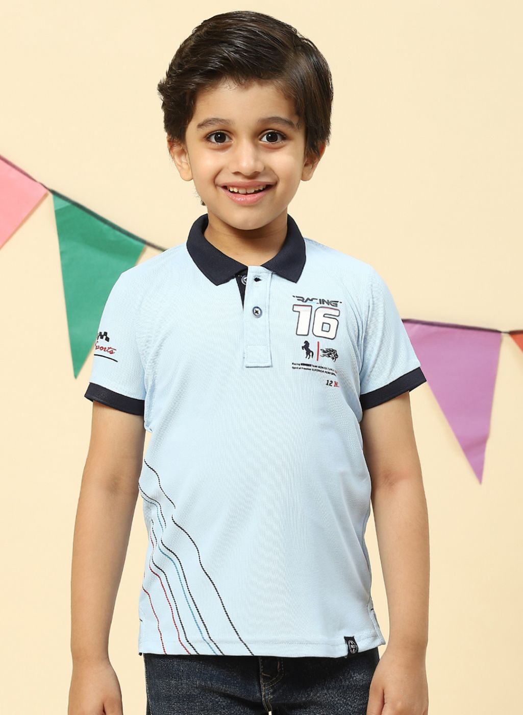Boys Sky Blue Printed T-Shirt