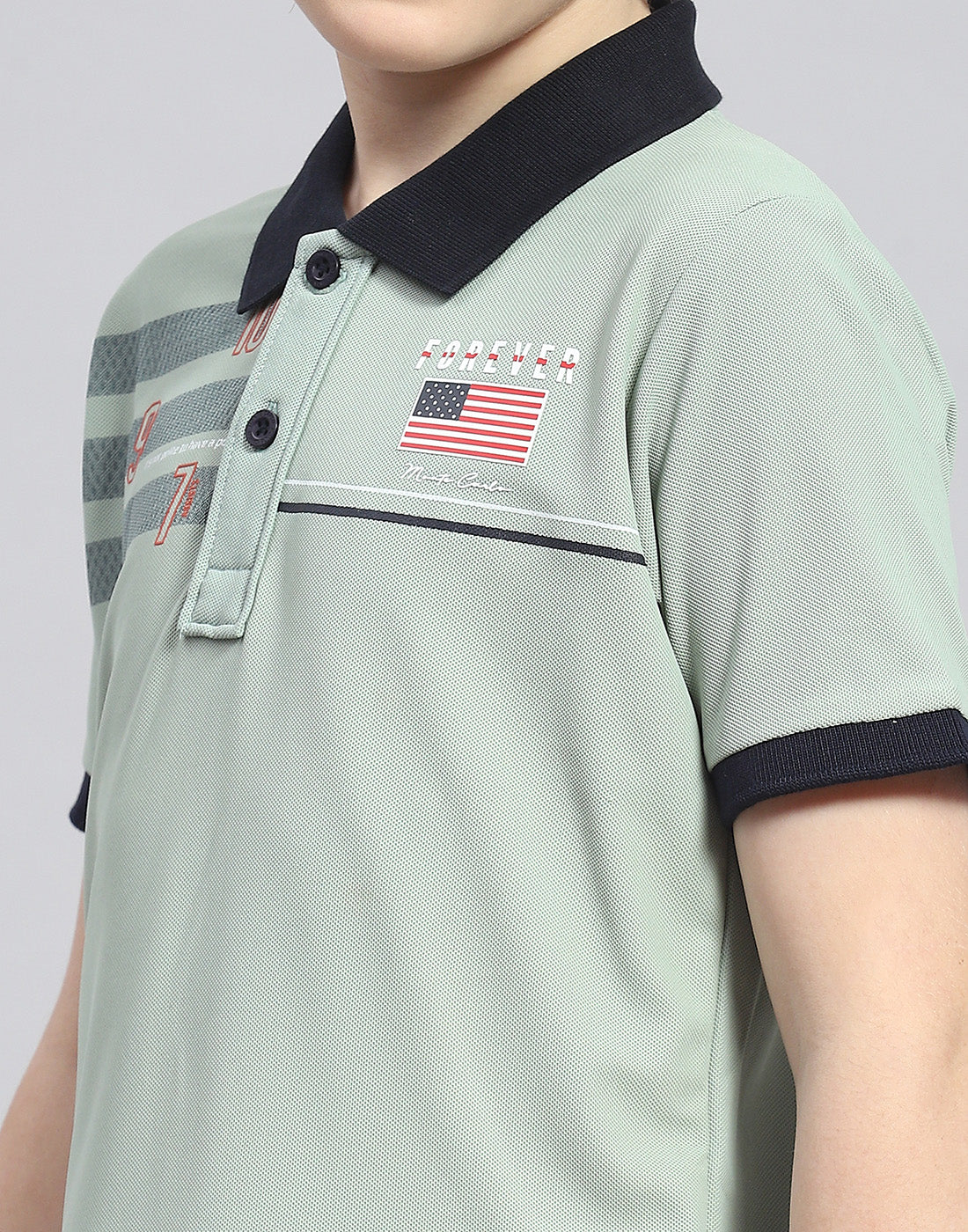 Boys Green Printed Polo Collar Half Sleeve T-Shirt