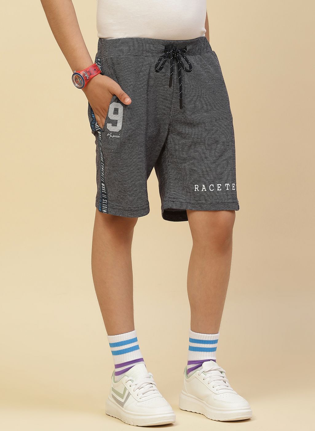 Boys NAvy Blue Printed Bermuda
