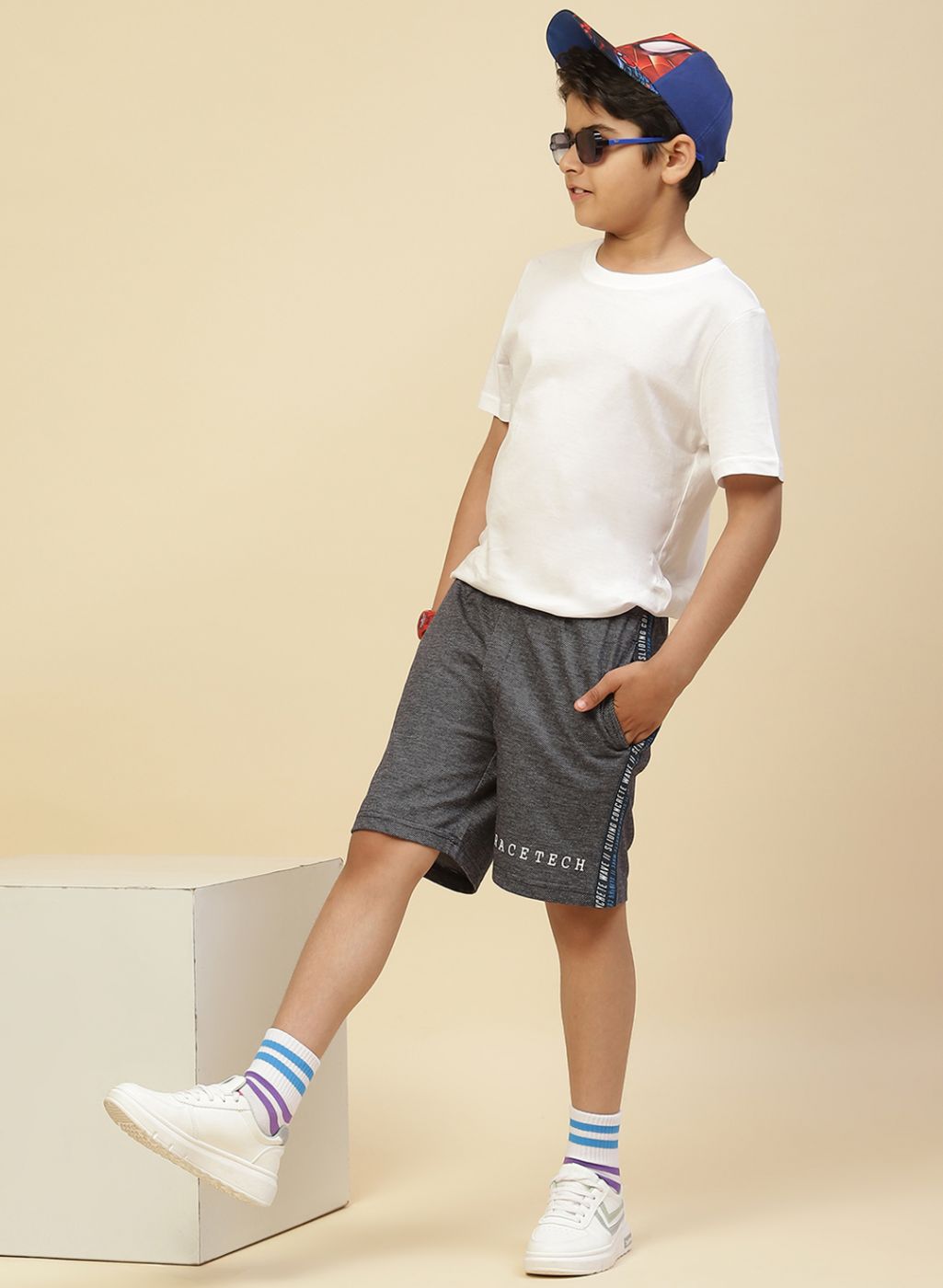 Boys NAvy Blue Printed Bermuda