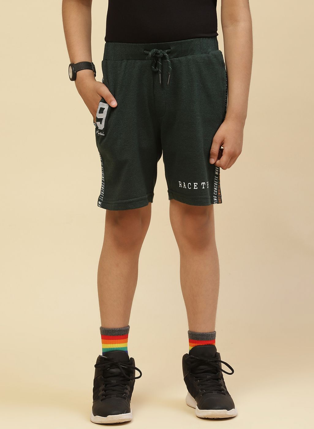 Boys Green Printed Bermuda